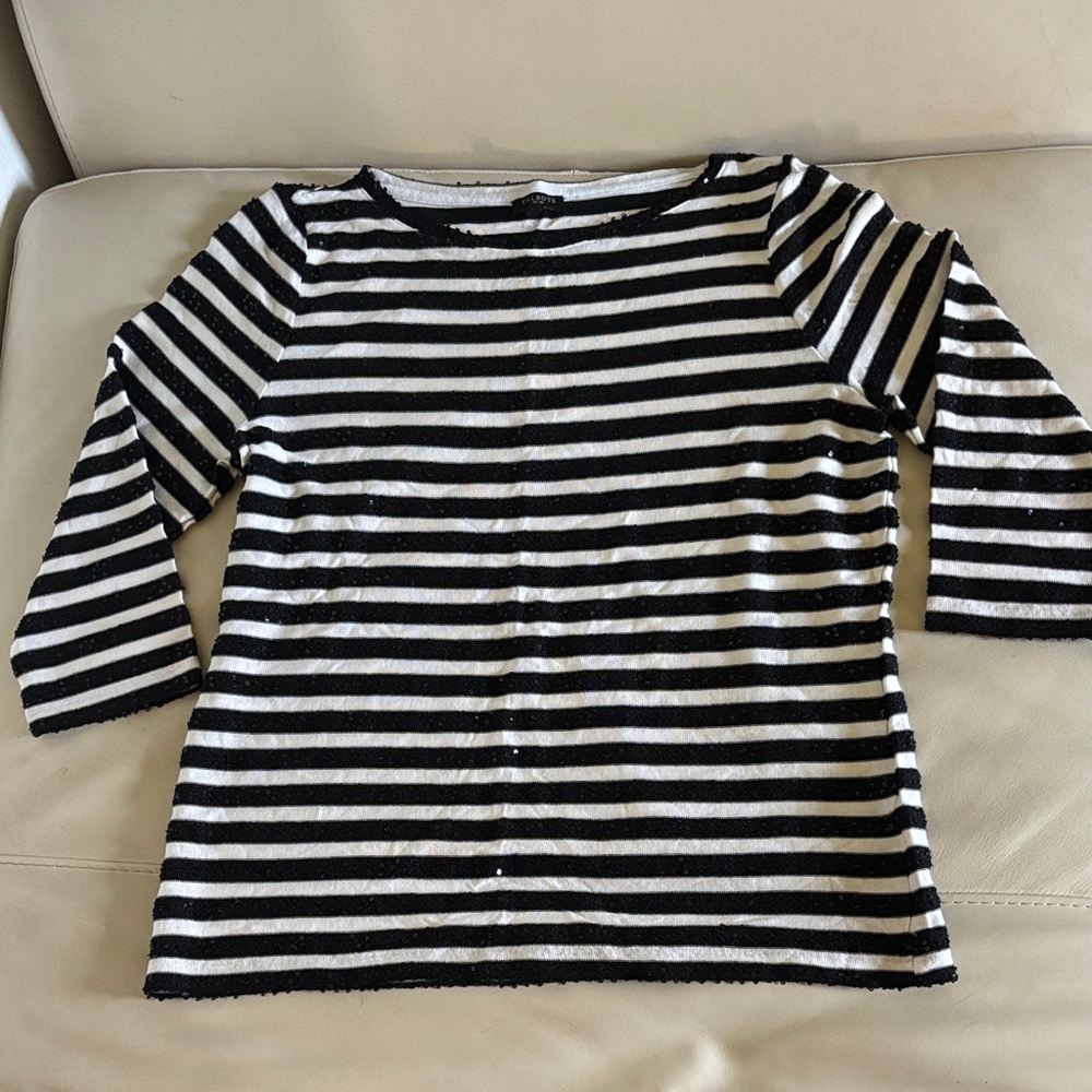 NWOT Black & White Striped Sequins Top